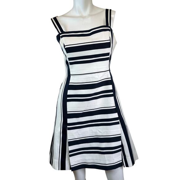 Eliza J. Navy & White Striped Square Neck Sheath Dress sz 4 - Picture 2 of 12